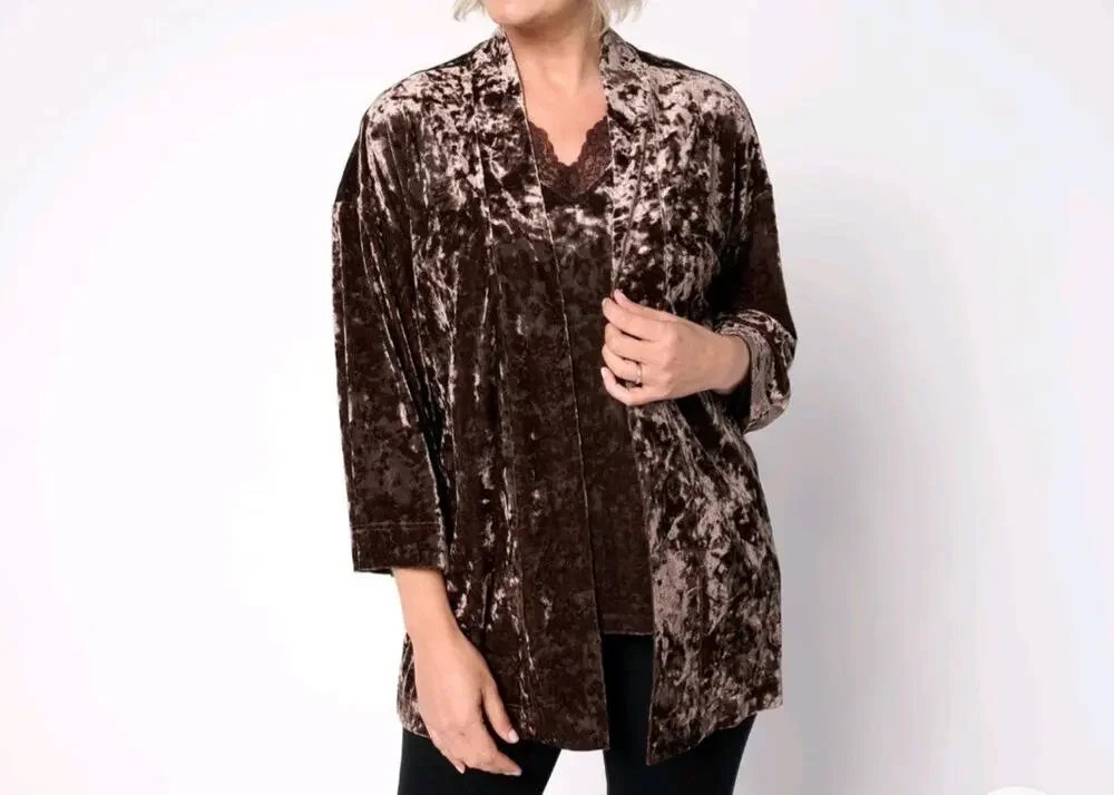 Belle Boho Kim Gravel Size Med Espresso Crushed Velvet Topper A666903 NWOT